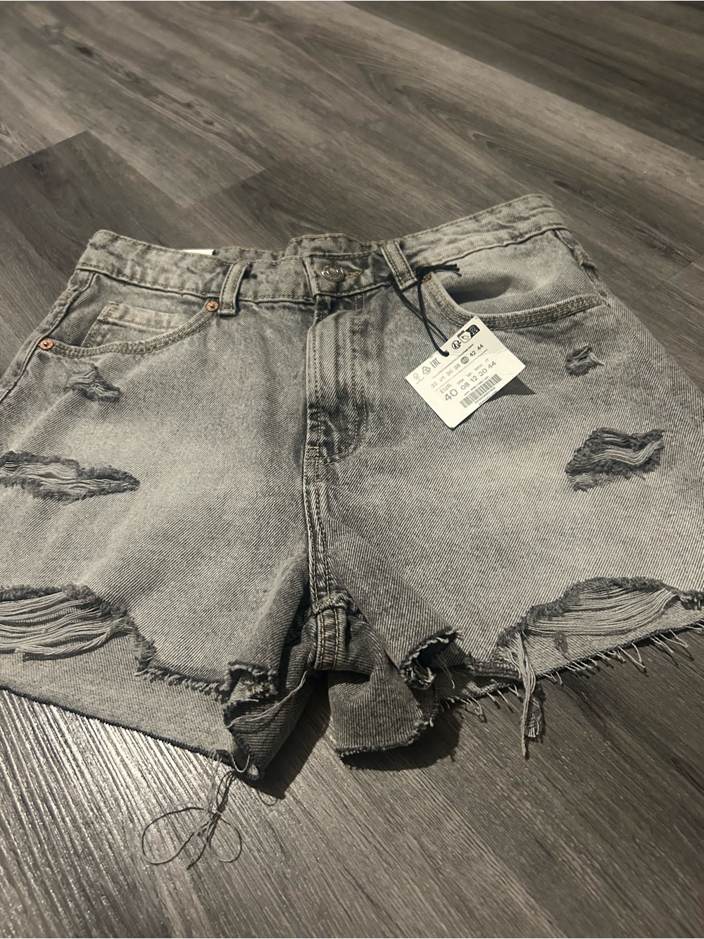 Bershka Distressed High-Rise Denim Shorts - Gray